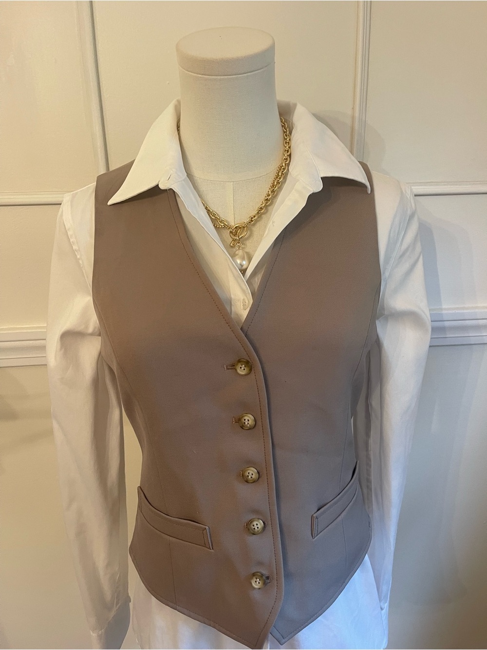 Burberry Taupe/Tan Women's Front Button Vest